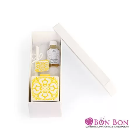 Bomboniera matrimonio diffusore maiolica gialla Cupido - 3