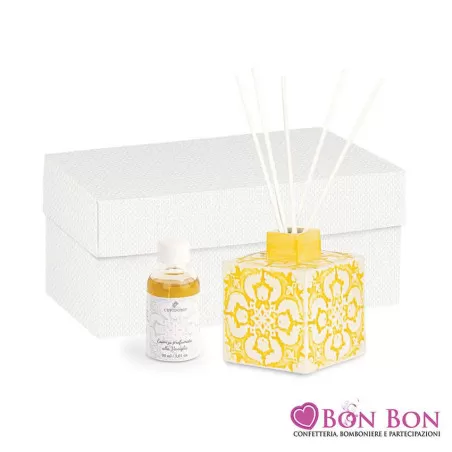 Bomboniera matrimonio diffusore maiolica gialla Cupido - 1