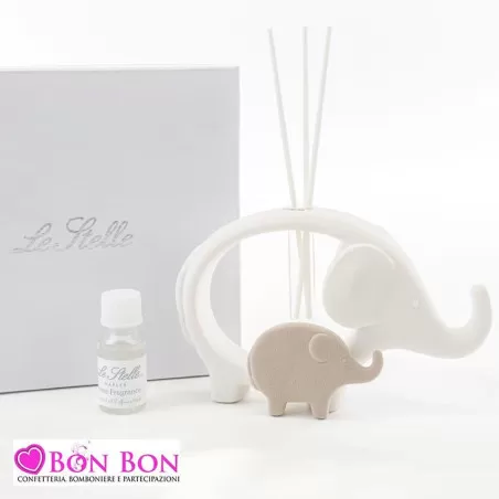 Bomboniera nascita e battesimo profumatore elefanti in porcellana Le stelle - 1