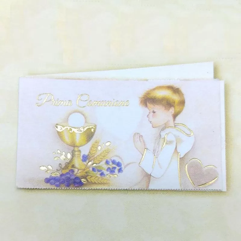 Confezione da 20 bigliettini prima comunione bimbo che prega C718 - 1