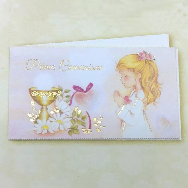 Confezione 20 bigliettini prima comunione bimba che prega C719 - 1