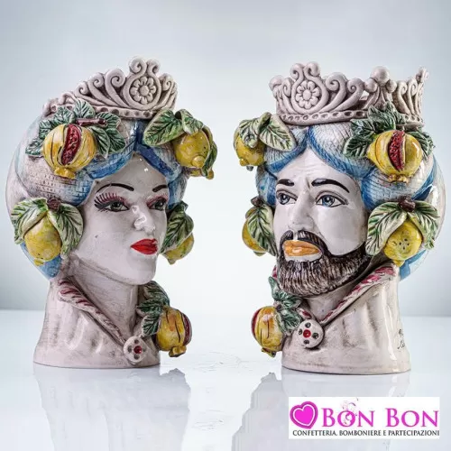 Testa di moro decorata maschio e femmina con melograni - 1