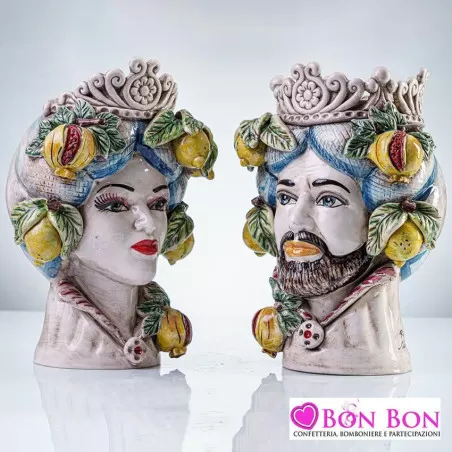 Testa di moro decorata maschio e femmina con melograni - 1