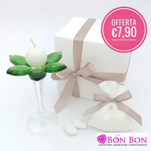 Bomboniera matrimonio in offerta portacandela con petali cristallo verde - 1