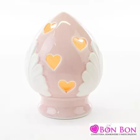 Bomboniera nascita e battesimo pomo in porcellana rosa Le stelle - 1