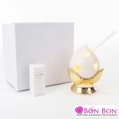 Bomboniera matrimonio profumatore pomo bianco con base dorata Le stelle - 1