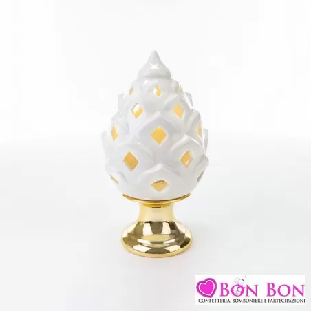Bomboniera matrimonio pigna led bianca con base dorata altezza 25 cm Le stelle - 1