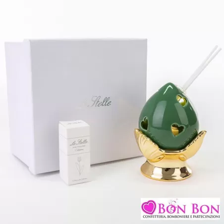 Bomboniera matrimonio profumatore pomo verde con base dorata Le stelle - 1