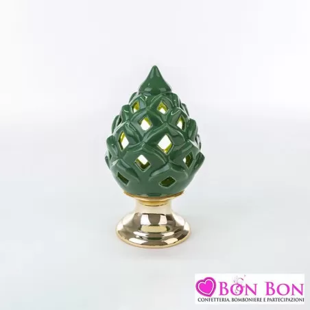 Bomboniera matrimonio pigna led verde con base dorata Le stelle - 1