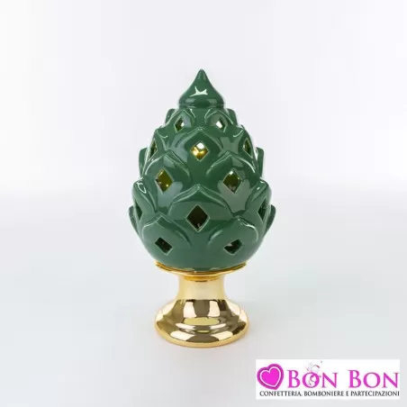 Bomboniera matrimonio pigna led verde con base dorata altezza 25 cm Le stelle - 1