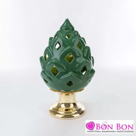 Bomboniera matrimonio pigna led verde con base dorata altezza 32 cm Le stelle - 1