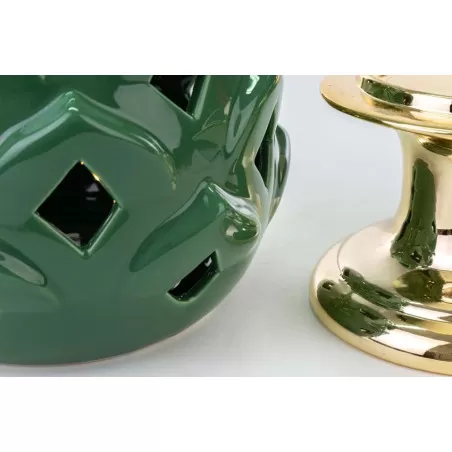 Bomboniera matrimonio pigna led verde con base dorata altezza 32 cm Le stelle - 2