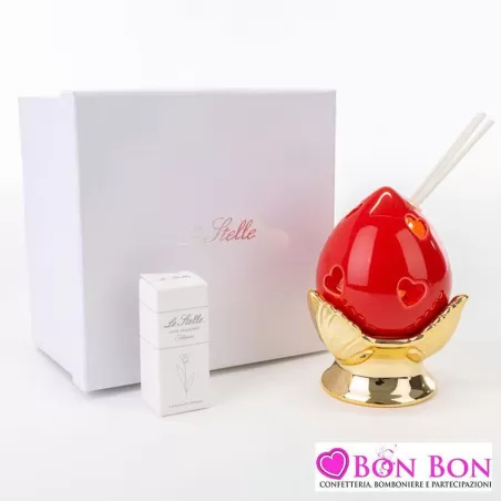 Bomboniera matrimonio profumatore pomo rosso con base dorata Le stelle - 1