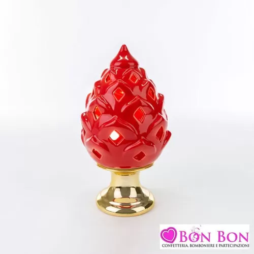 Bomboniera matrimonio pigna led rossa con base dorata altezza 25 cm Le stelle - 1