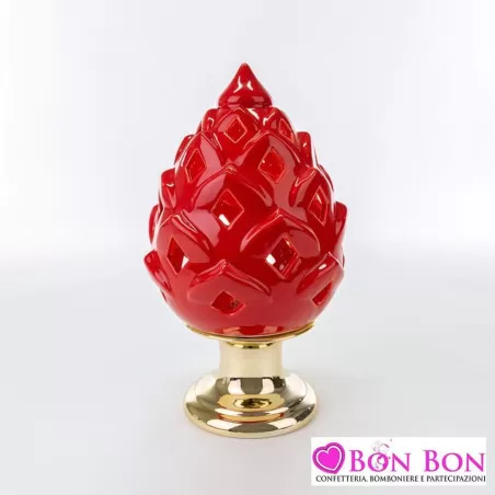 Bomboniera matrimonio pigna led rossa con base dorata altezza 32 cm Le stelle - 1