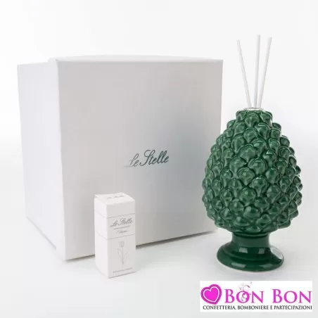 Bomboniera matrimonio profumatore pigna porcellana verde Le stelle - 1