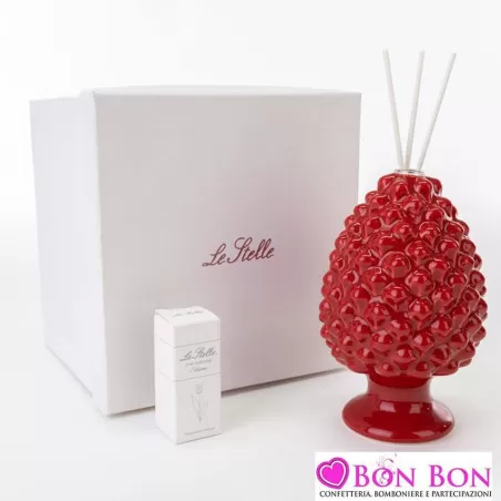 Bomboniera matrimonio profumatore pigna porcellana rossa Le stelle - 1