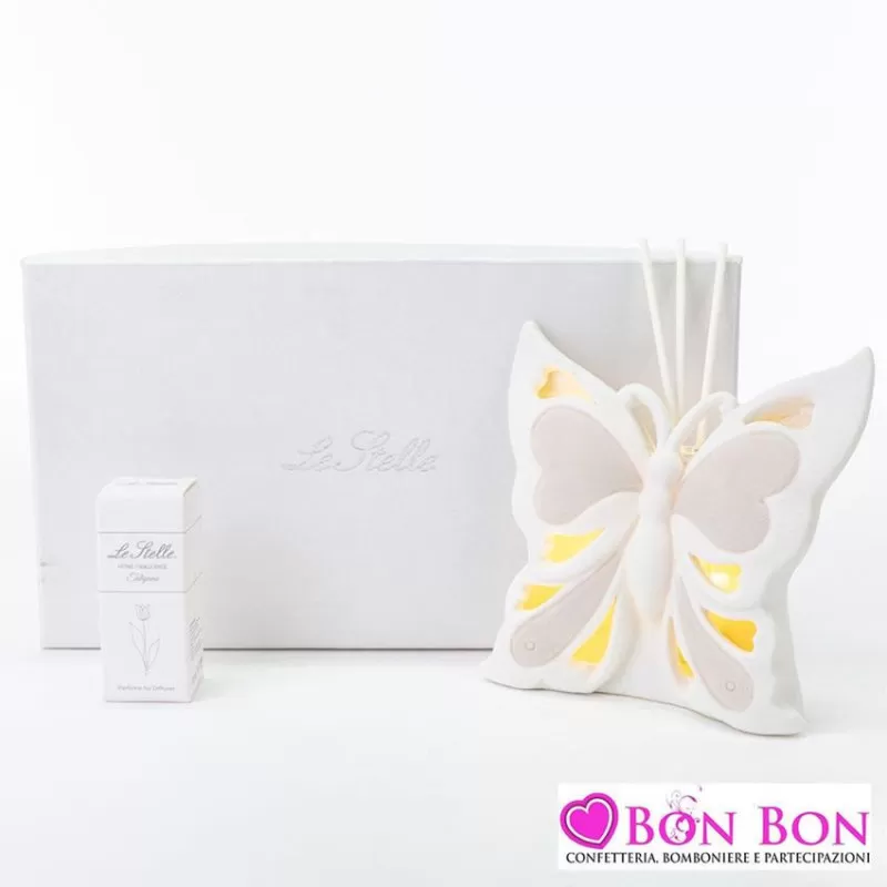 Bomboniera matrimonio profumatore led farfalla porcellana h.12x6 Le stelle - 1