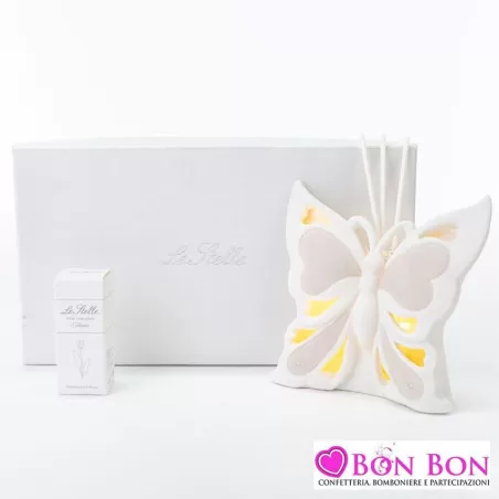 Bomboniera matrimonio profumatore led farfalla porcellana h.12x6 Le stelle - 1