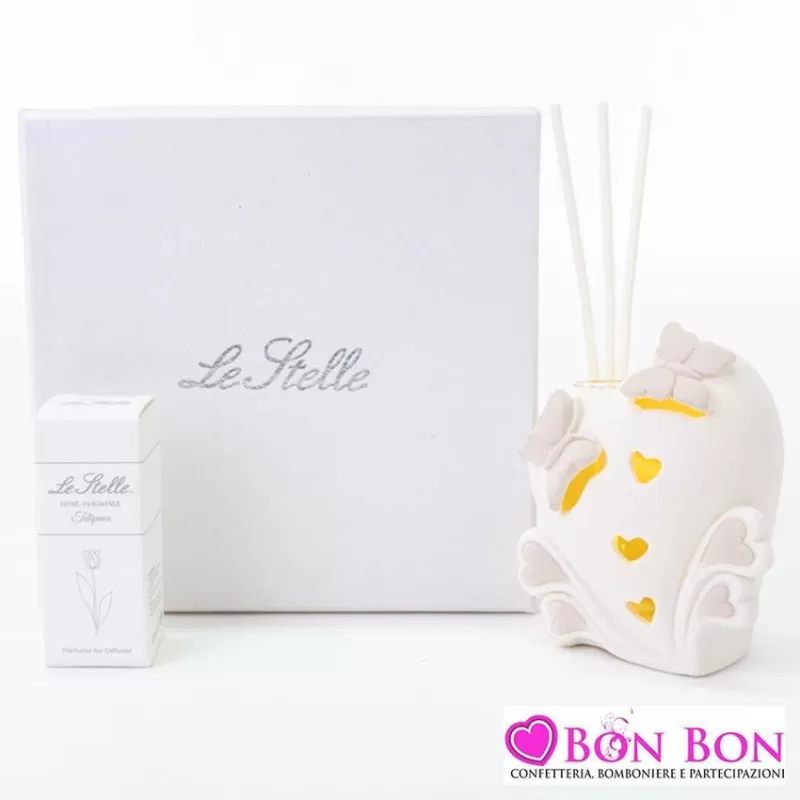 Bomboniera matrimonio profumatore cuore led porcellana 7,5x5 Le stelle - 1