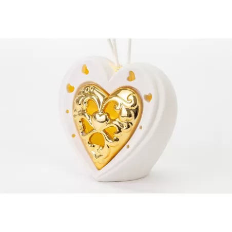Bomboniera matrimonio profumatore cuore led bianco e oro porcellana Le stelle - 2
