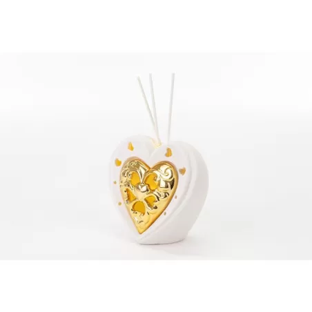 Bomboniera matrimonio profumatore cuore led bianco e oro porcellana Le stelle - 3