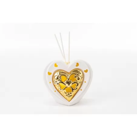 Bomboniera matrimonio profumatore cuore led bianco e oro porcellana Le stelle - 14