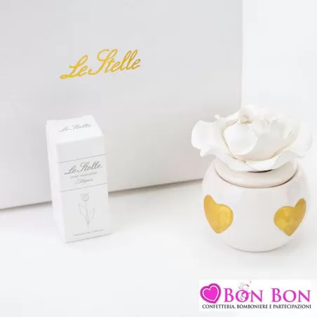 Bomboniera matrimonio profumatore cuore bianco e oro led in porcellana h.7 Le stelle - 1