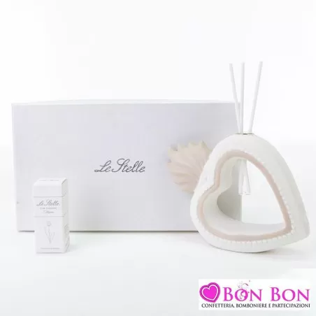 Bomboniera matrimonio profumatore cuore con ali porcellana Le stelle - 1