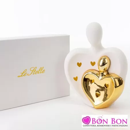 Bomboniera matrimonio coppia sposi led bianco e oro in porcellana Le stelle - 1