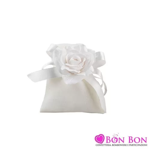 Sacchetto matrimonio bianco con rosa velluto bianca Royal Gifts - 1