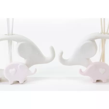 Bomboniera nascita e battesimo profumatore elefanti in porcellana bianco e rosa Le stelle - 2