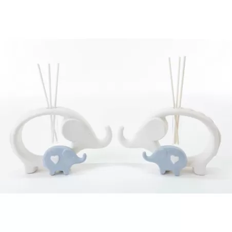 Bomboniera nascita e battesimo profumatore elefanti in porcellana bianco e celeste h.16 Le stelle - 2
