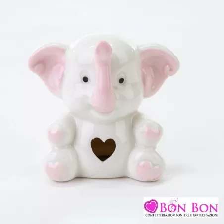 Bomboniera nascita e battesimo elefantino porcellana rosa Le stelle - 1