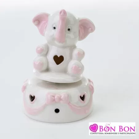 Bomboniera nascita e battesimo elefantino carillon porcellana rosa Le stelle - 1