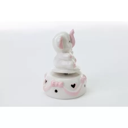 Bomboniera nascita e battesimo elefantino carillon porcellana rosa Le stelle - 3