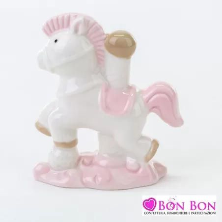 Bomboniera nascita e battesimo cavalluccio porcellana rosa Le stelle - 1