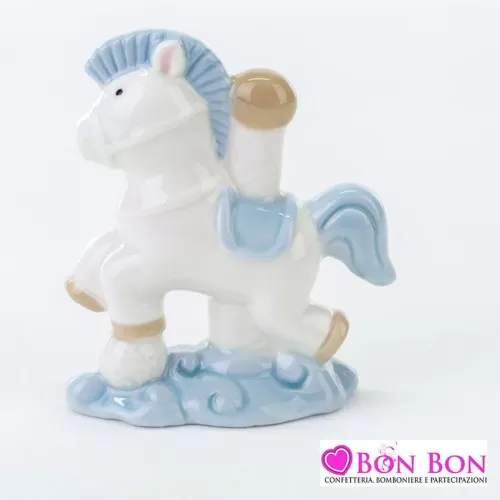 Bomboniera nascita e battesimo cavalluccio porcellana celeste Le stelle - 1