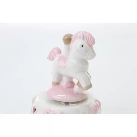 Bomboniera nascita e battesimo cavalluccio carillon porcellana rosa Le stelle - 3
