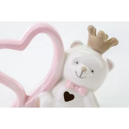 Bomboniera nascita e battesimo orsetto con cuore porcellana rosa Le stelle - 2
