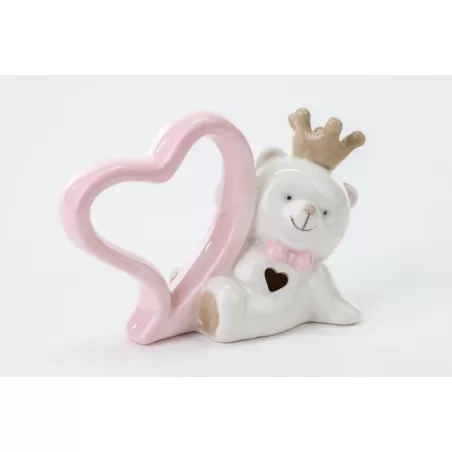 Bomboniera nascita e battesimo orsetto con cuore porcellana rosa Le stelle - 3