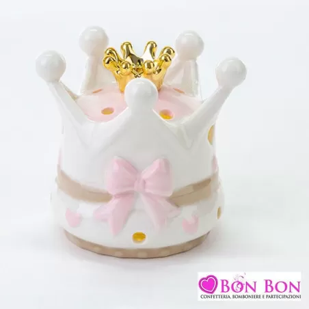 Bomboniera nascita e battesimo corona porcellana rosa Le stelle - 1