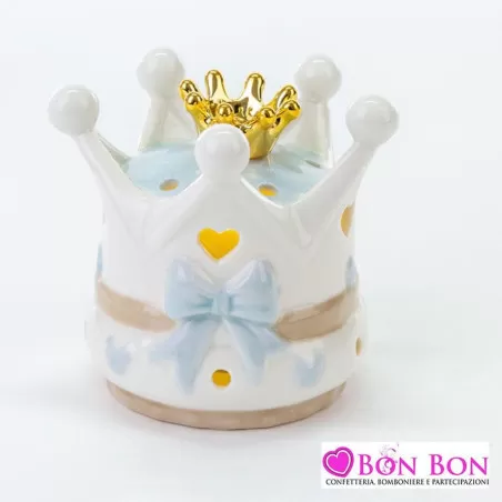 Bomboniera nascita e battesimo corona porcellana celeste Le stelle - 1