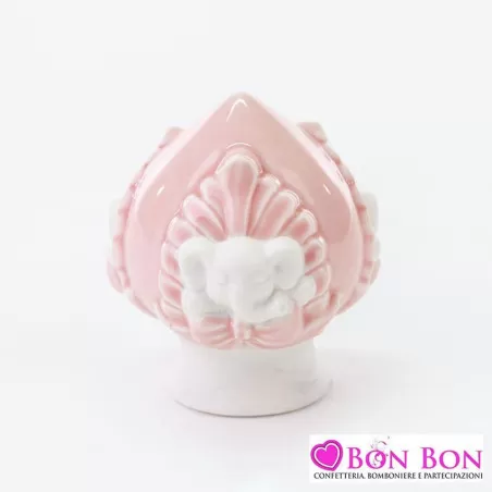 Bomboniera nascita e battesimo pomo rosa con elefante in porcellana Le stelle - 1