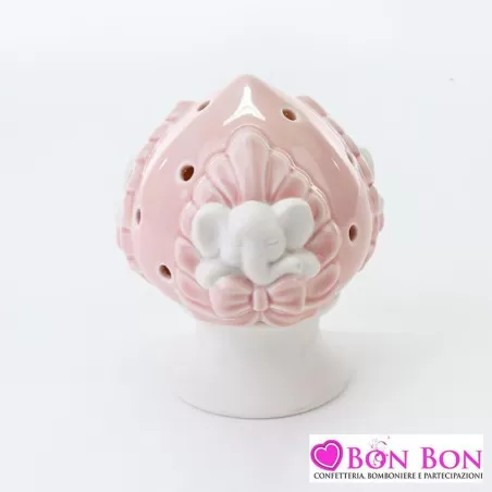 Bomboniera nascita e battesimo pomo led con elefante in porcellana rosa Le stelle - 1