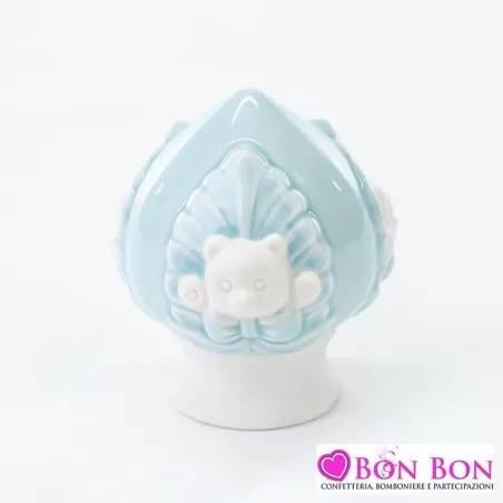 Bomboniera nascita e battesimo pomo con orsetto in porcellana Le stelle - 1