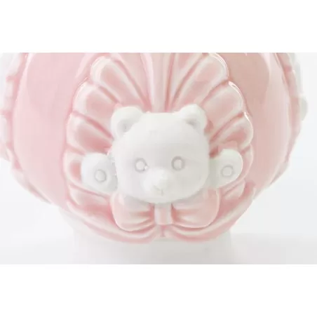 Bomboniera nascita e battesimo pomo con orsetto in porcellana rosa Le stelle - 2