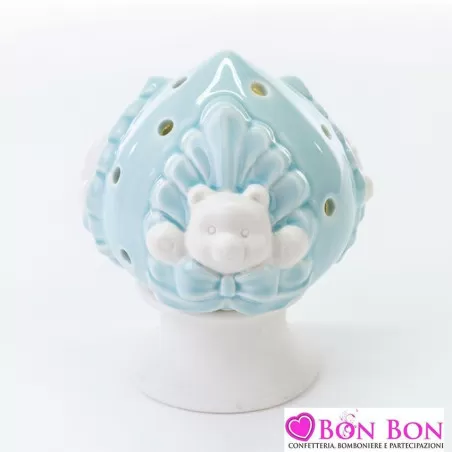 Bomboniera nascita e battesimo pomo led con orsetto in porcellana Le stelle - 1