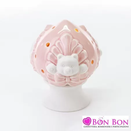 Bomboniera nascita e battesimo pomo led con orsetto in porcellana rosa Le stelle - 1