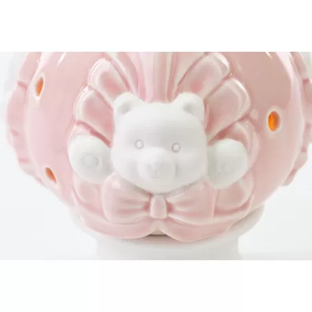 Bomboniera nascita e battesimo pomo led con orsetto in porcellana rosa Le stelle - 2